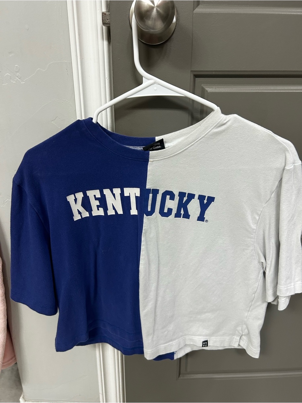 Kentucky Split-Panel Crop Top in Blue & White